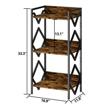 Cheelom 3 Tier Bookshelf for Small Space, Small Metal Book Rack, Organizers and Storage for Office, Living Room, Bedroom, Rustic