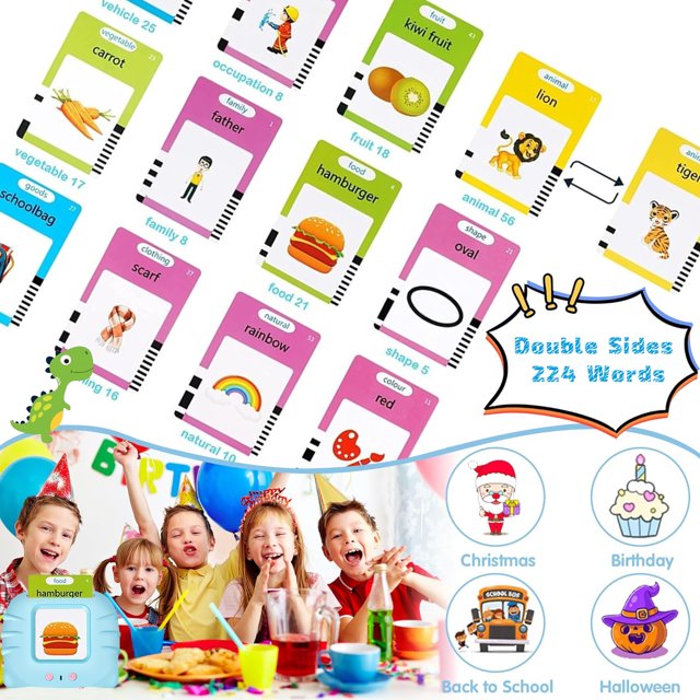 HNH Talking Flash Cards for Kids, Toddler Learing Toys for 2 3 4 5 Year Old Boys and Girls,Preschool Montessori Kids Toy for Birthday Gifts