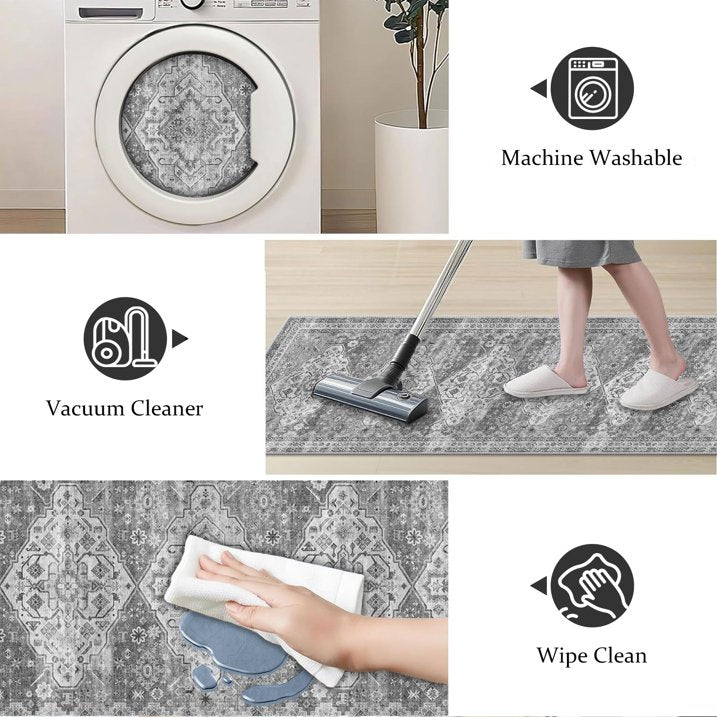 TECHVIDA 2'x8' Hallway Runner Rug Boho,Non Slip Machine Washable Rugs for Hallway Kitchen,Grayish Beige