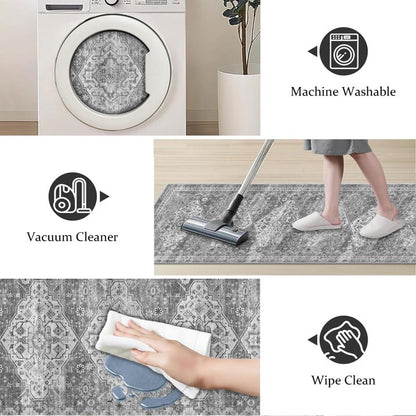 TECHVIDA 2'x8' Hallway Runner Rug Boho,Non Slip Machine Washable Rugs for Hallway Kitchen,Grayish Beige