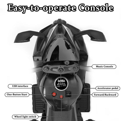 Kids Ride on Motorcycle for Boys, 12V Electric Dirt Bike with LED Light, Bluetooth Music, Motorbike Ride on Toy for Kids 2-6