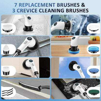 TECHVIDA Electric Spin Scrubber,Cordless Bathroom Cleaning Brush with 7 Replaceable Brush Heads,Tub and Tile Scrubber, Adjustable Extension Handle for Bathtub, Kitchen, Car.