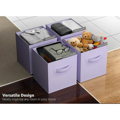 WERSEON 6 Pcs Collapsible Cube Storage Bins, 11" Foldable Fabric Storage Cubes with Handle for Organizing Clothes, Toys-Purple