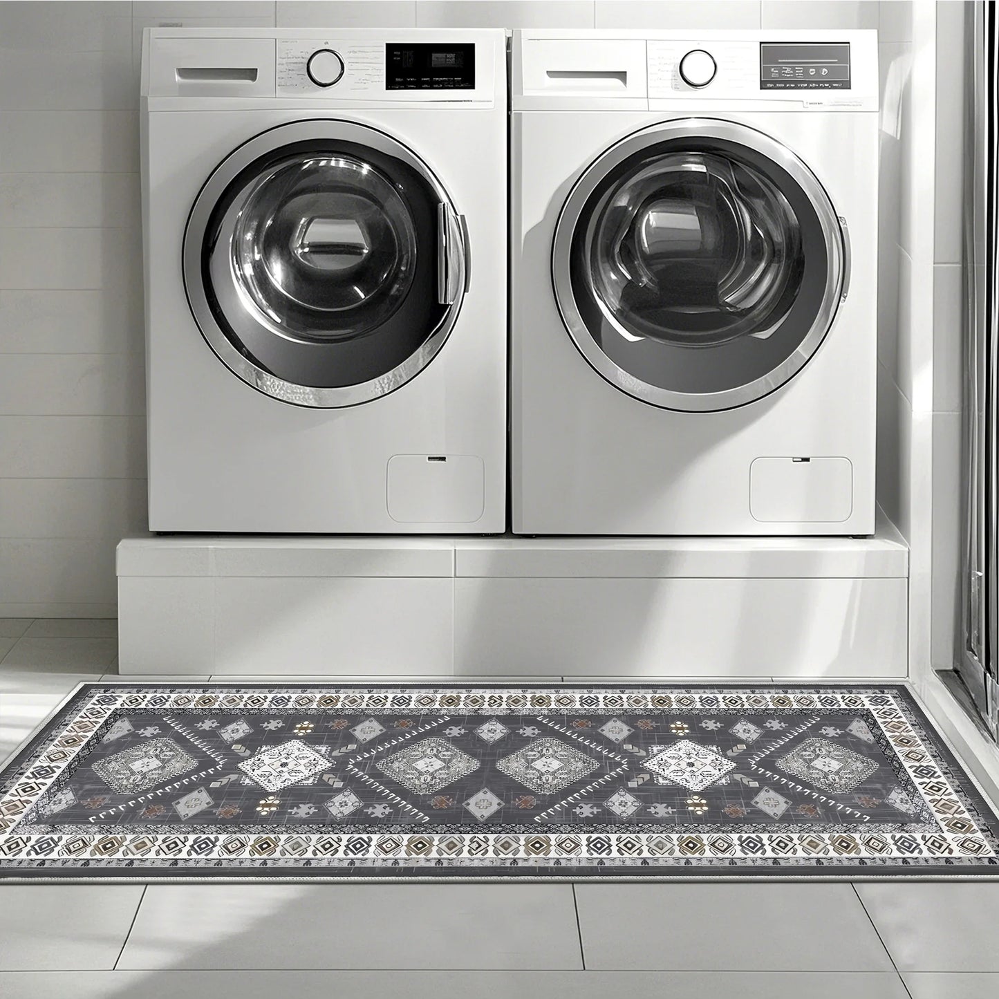 TECHVIDA Kitchen Rug Set 3 Piece,Non Slip Machine Washable Kitchen Mats,Farmhouse Hallway Doormat for Home Floor and Living Room,Gray