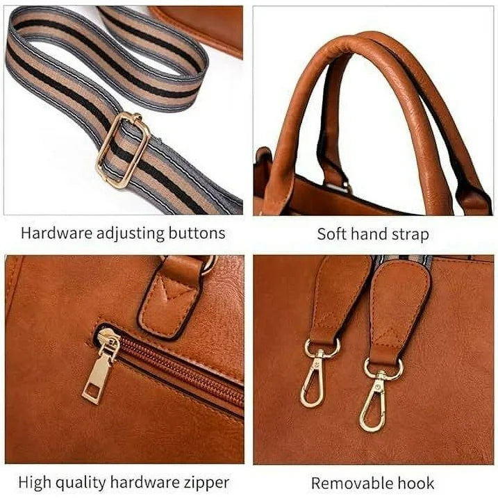 HONGLONG Leather Travel Handbags for Women Crossbody Purse with Strap Zipped Pockets Handbag Shoulder Bag Brown