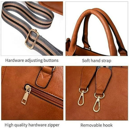 HONGLONG Leather Travel Handbags for Women Crossbody Purse with Strap Zipped Pockets Handbag Shoulder Bag Brown