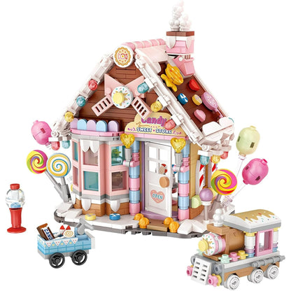 781Pcs Mini Candy House Building Blocks,Christmas Gingerbread House with Chocolate Truck, Ice Cream Locomotive, Xmas Display Toys Bricks Kits for Kids