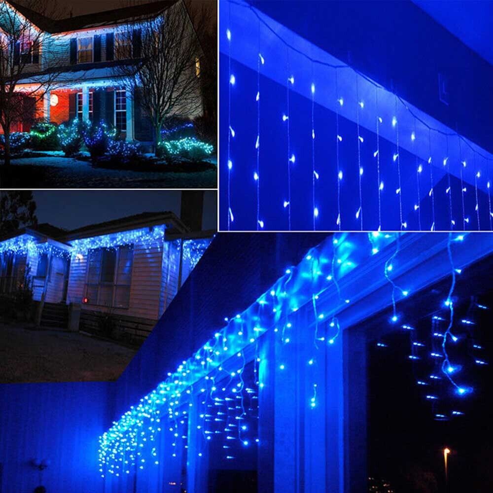 Cheelom 2023 Christmas Lights Outdoor 96 Led Blue Icicle Lights Christmas Decorations Outdoor Indoor Outdoor Wedding Party Patio Christmas Lights Clearance Sale