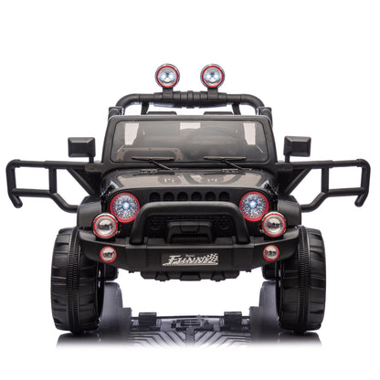 2-Seater Ride On Truck for Kids Ages 3+, 24V7AH Children's Electric Car W/Parental Remote Control, Bluetooth Music, LED Lights, 4Mph, Black