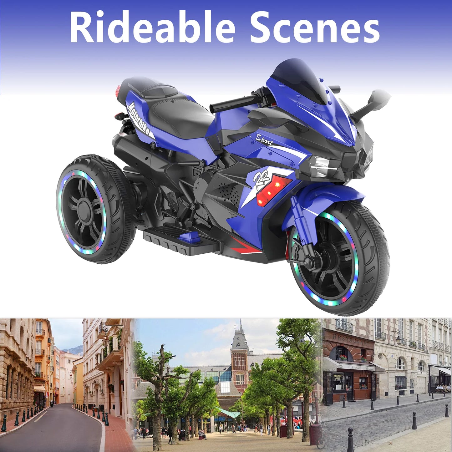 Zogymoz 12V Electric Motorcycle for Kids, Powered Ride on Motorcycle with LED Lights, Bluetooth Music