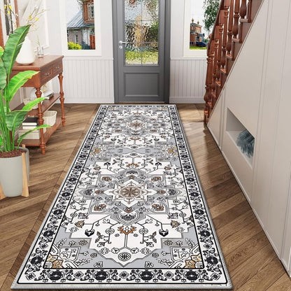 TECHVIDA 2'x6' Hallway Runner Rug Boho,Non Slip Machine Washable Rugs for Hallway Kitchen,Grayish Brown