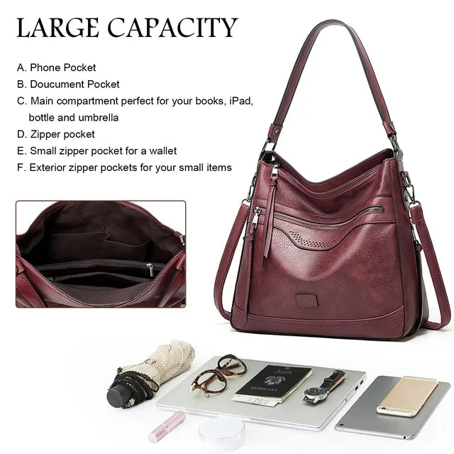 HONGLONG Women Handbag, Fashion PU Leather Tote Shoulder Bag Handbag,Set Zipper Work Tote,Coffee