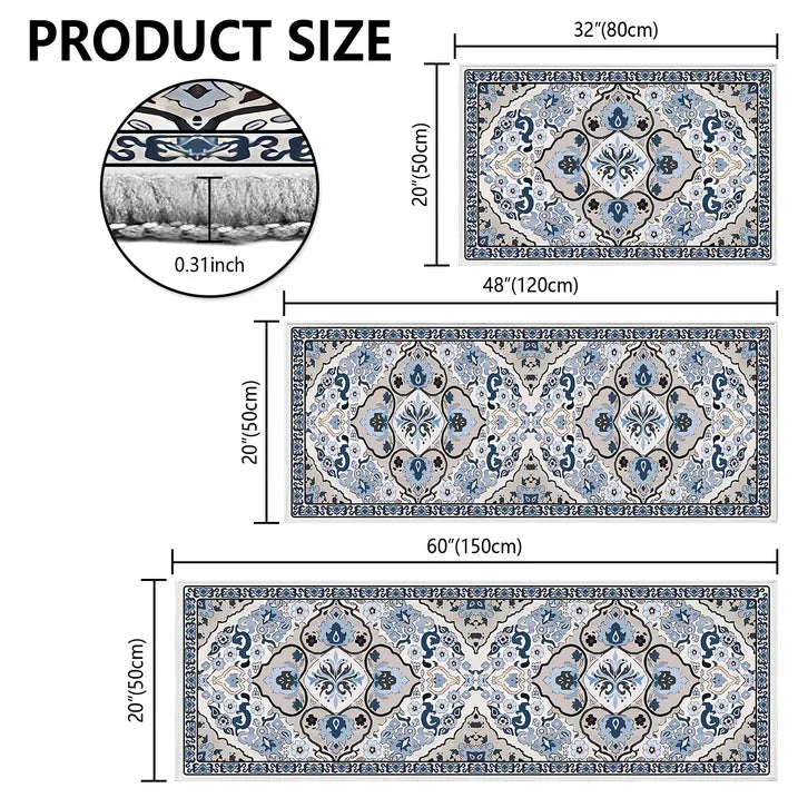 TECHVIDA Kitchen Rug Set 3 Piece,Non Slip Machine Washable Kitchen Mats,Boho Farmhouse Hallway Doormat for Home Decor