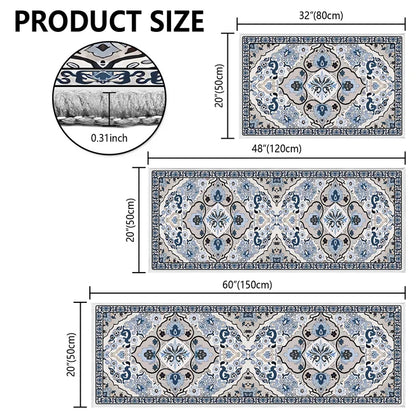 TECHVIDA Kitchen Rug Set 3 Piece,Non Slip Machine Washable Kitchen Mats,Boho Farmhouse Hallway Doormat for Home Decor