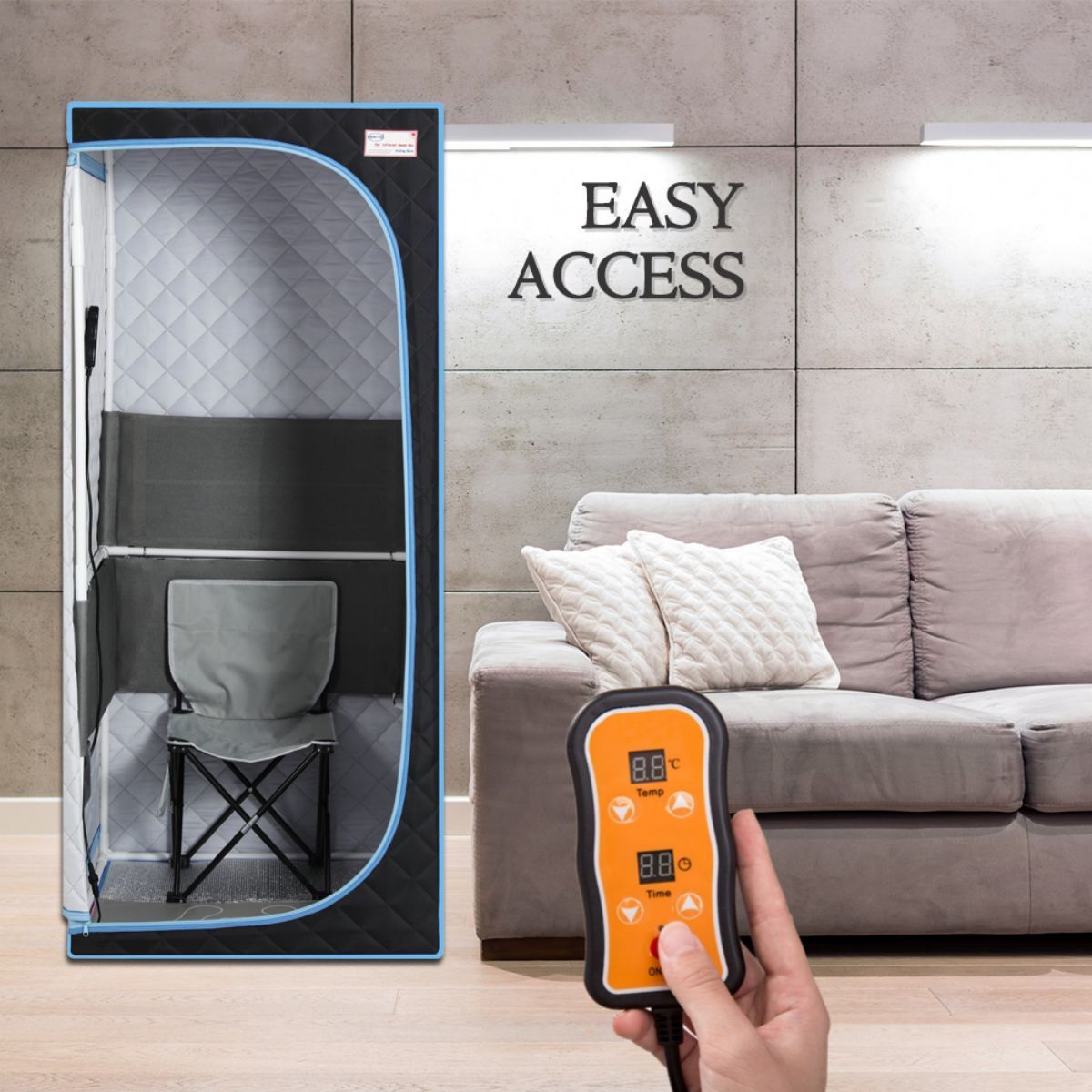 Home Sauna Box, Portable Full Body Infrared Sauna Box Home Spa with Heated Foot Pads and Portable Chair Cmgb