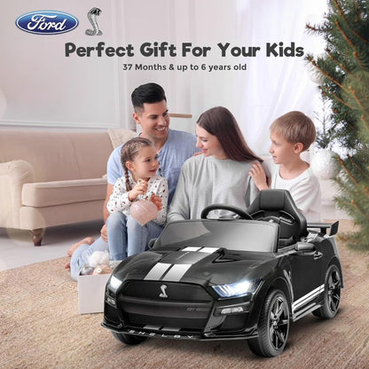 Ride on Toy Cars for Kids,12V Ford Mustang Shelby Powered Ride on Truck Car with Remote Control,Electric Vehicle Car for kids Girl Boy 3-6 w/Music,Bluetooth,LED Lights,3 Speeds,4 Wheelers,Black