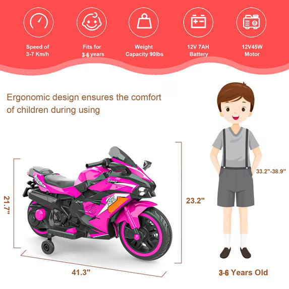 ZOGYMOZ 12V Kids Motorcycle, Electric Dirt Bike, Powered Ride ons Toys with Remote control, Bluetooth Music