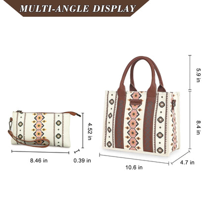 HONGLONG 2Pcs Women's Purse Handbag, Shoulder Bag Set Work Bag for Ladies,Boho Style Tote Bags-Beige