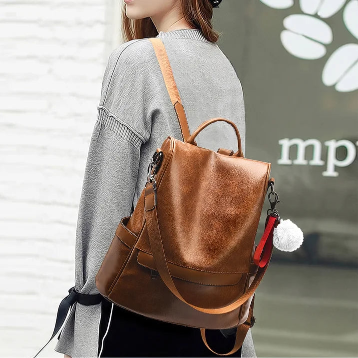 HONGLONG Womens Casual Backpack Purse, PU Leather Anti-Theft Backpack for Women, Stylish Travel Shoulder Bag Brown