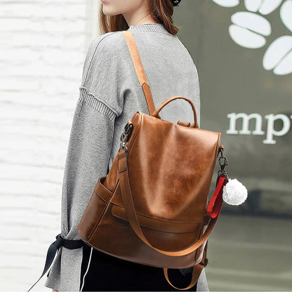 HONGLONG Womens Casual Backpack Purse, PU Leather Anti-Theft Backpack for Women, Stylish Travel Shoulder Bag Brown