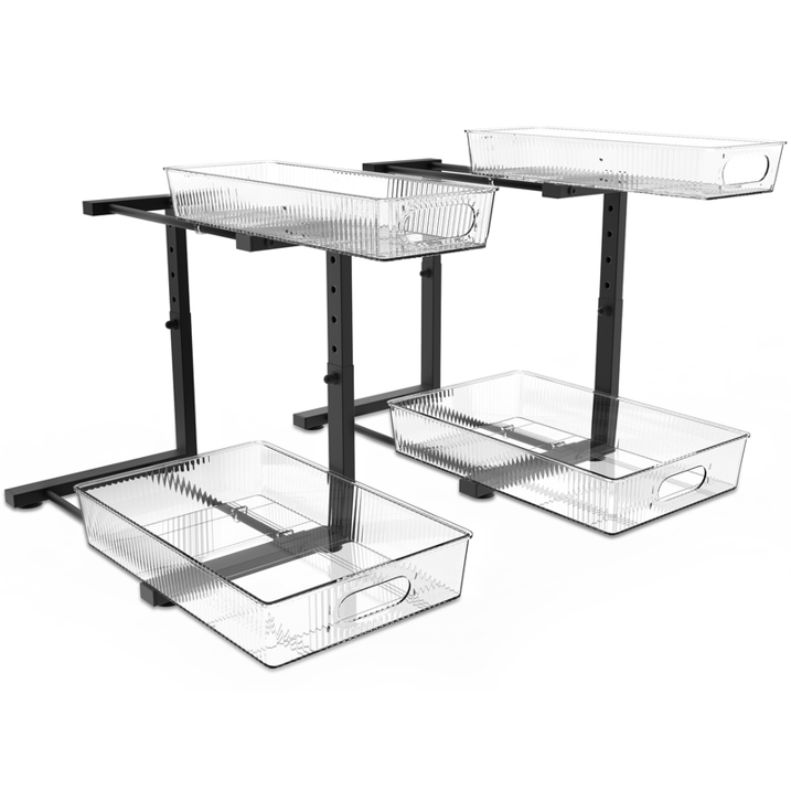 WERSEON 2 Pack Acrylic Under Sink Organizer, 2-Tier Pull Out Bathroom Storage Organizer, Adjuatable Storage Shelf for Pantry Kitchen