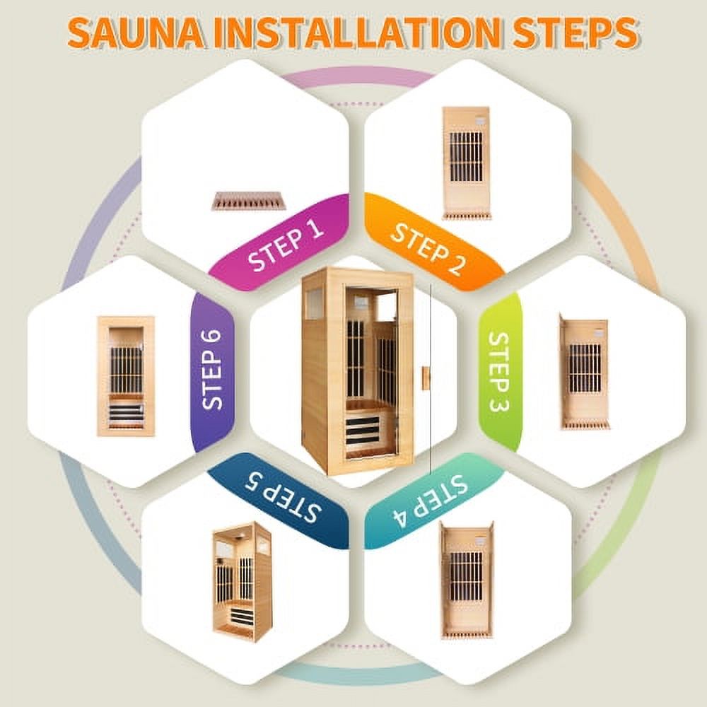 Cheelom Single Sauna Room Far Infrared Wooden Sauna Room Infrared Sauna for Home Hemlock Indoor Sauna Spa with Time Temp Pre-Set and Dual Audio Bluetooth