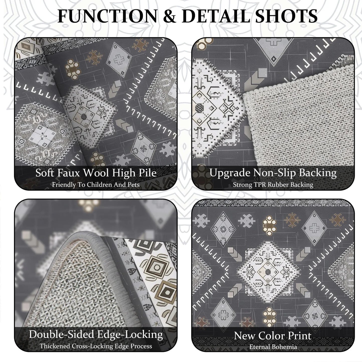 TECHVIDA Kitchen Rug Set 3 Piece,Non Slip Machine Washable Kitchen Mats,Farmhouse Hallway Doormat for Home Floor and Living Room,Gray