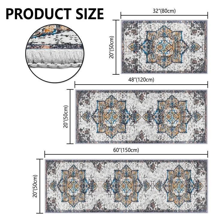 TECHVIDA Kitchen Rugs 3 Piece Set,Kitchen Mats for Floor Non-Slip Machine Washable, Boho Farmhouse Hallway Doormat for Holiday