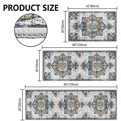 TECHVIDA Kitchen Rugs 3 Piece Set,Kitchen Mats for Floor Non-Slip Machine Washable, Boho Farmhouse Hallway Doormat for Holiday