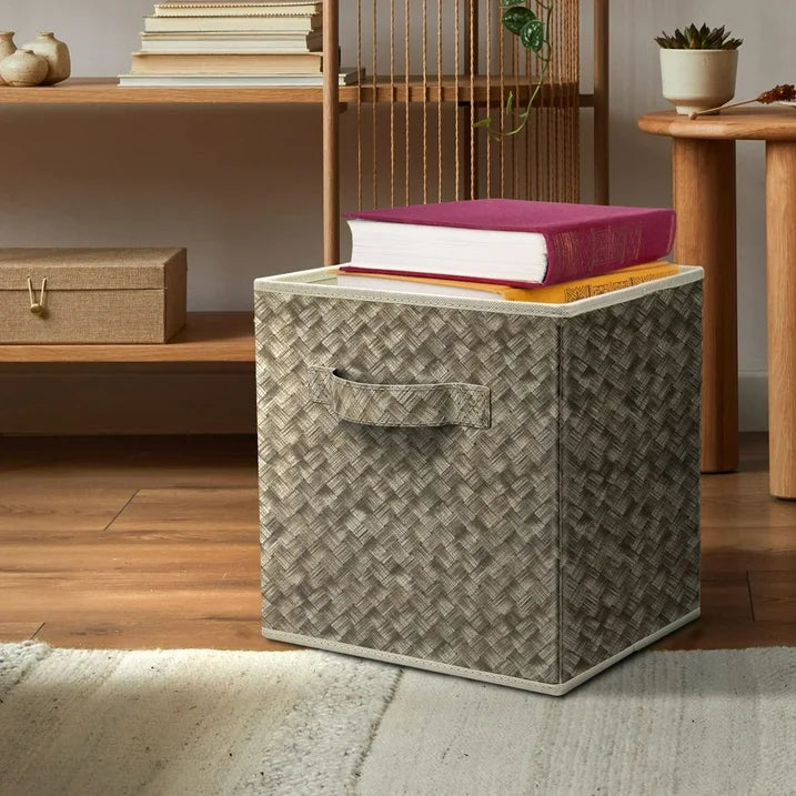 WERSEON 12 Inch Foldable Cube Storage Bins Set of 6, Closet Organizers Bins and Storage Box for Toy Clothes-Brown