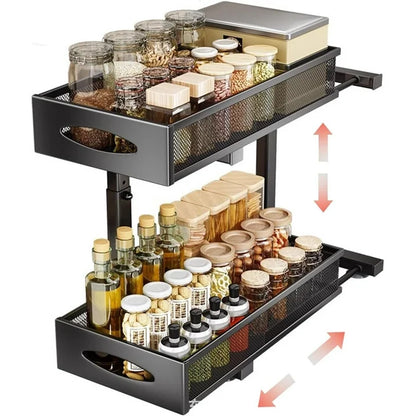 WERSEON Under Sink Organizer, 2 Tier Stainless Steel Pull out Cabinet Organizer Baskets with Mesh Sliding Drawers, Slide out Storage Shelf for Kitchen, Bathroom, Countertop
