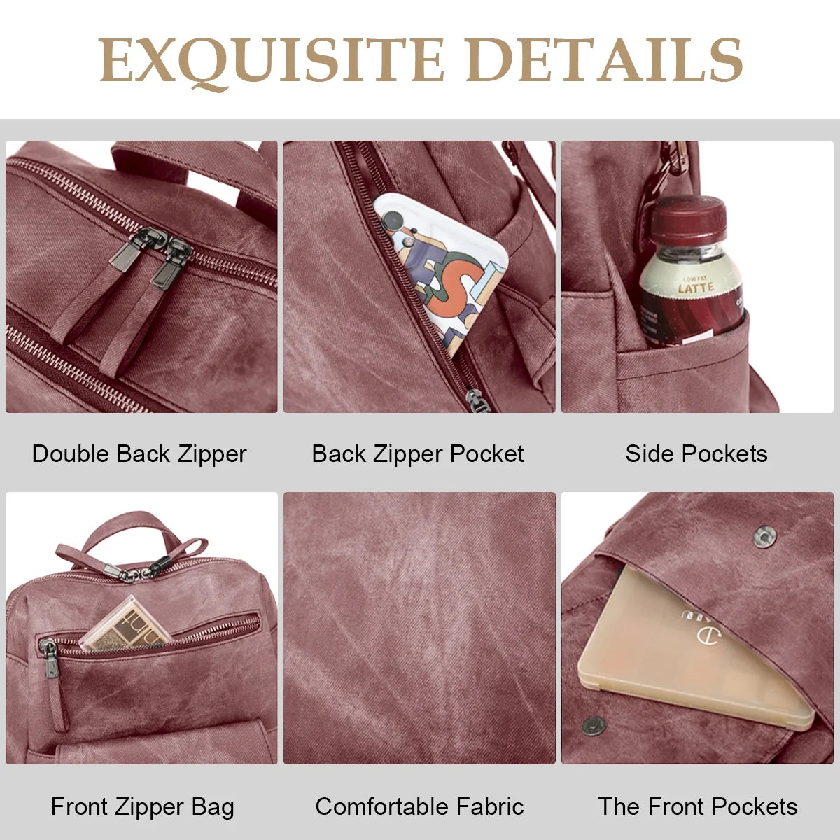 HONGLONG Women Backpack Purse PU Leather Fashion Design Backpack Fashion Shoulder Handbag,Pink