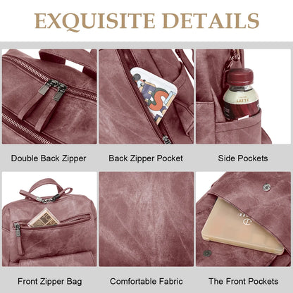 HONGLONG Women Backpack Purse PU Leather Fashion Design Backpack Fashion Shoulder Handbag,Pink