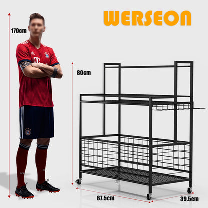 Werseon Sports Equipment Organizer Clearance,Garage Storage Rack with Baskets and Hooks,Organizer Cart for Garage