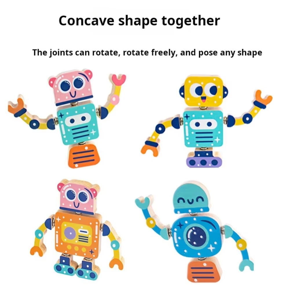 28PCS Robot Building Block Set for Kids, Wooden Snap-Connection Toy Builders, STEM Take Apart Set, Fine Motor Skill Educational Learning Toy for 3 4 5 Years Old Kids