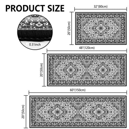 TECHVIDA Kitchen Rugs 3 Piece Set,Non Slip Machine Washable Kitchen Mats,Boho Vintage Abstract Kitchen Carpet for Farmhouse Living Room Hallway