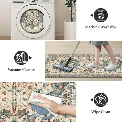 TECHVIDA Kitchen Rugs 3 Piece Set,Non Slip Machine Washable Kitchen Mats,Boho Vintage Abstract Kitchen Carpet for Farmhouse Living Room Hallway