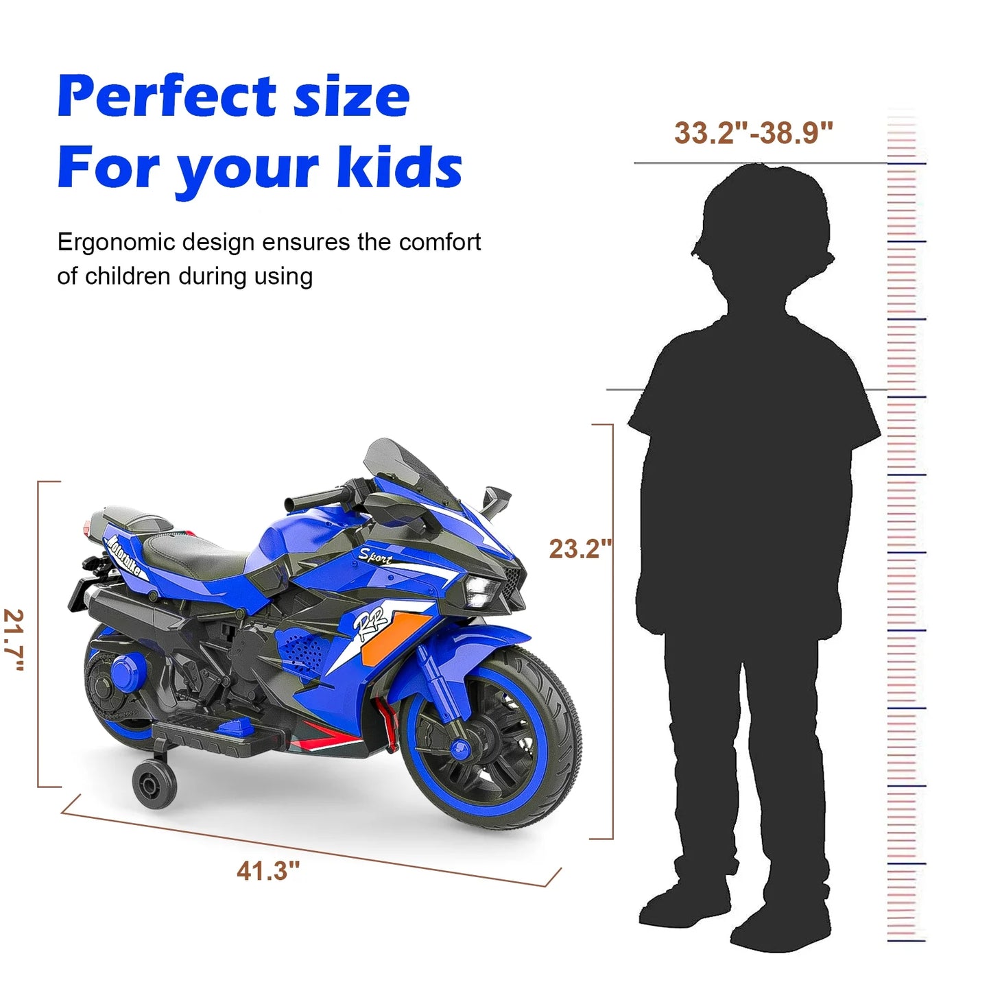 Zogymoz Motorcycle for Kids,12V Kids Motorcycle Ride on for 3-8 Years,Powered Ride-ons Toy Gift-Blue