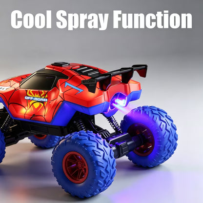 HNH 1:16 Spider Monster Truck RC Car, 4WD All Terrain Off-road Remote Control Car with 2 Batteries, Lighting, Spray