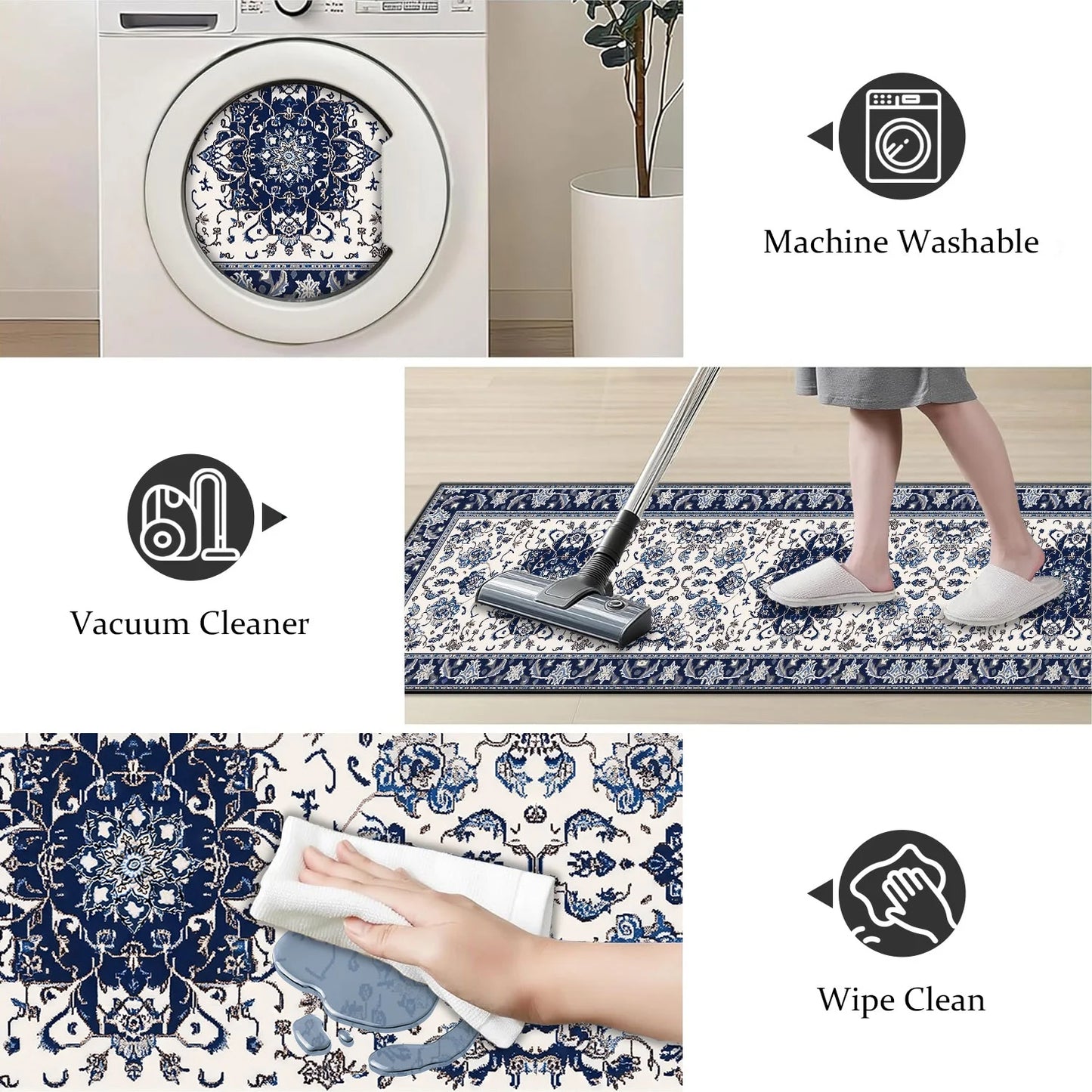 TECHVIDA Kitchen Rugs 3 Piece Set,Non Slip Machine Washable Kitchen Mats,Boho Vintage Abstract Kitchen Carpet for Farmhouse Living Room Hallway