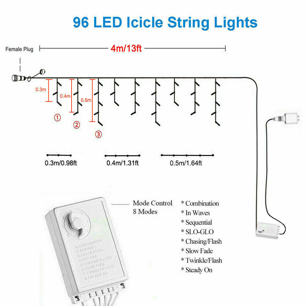 Cheelom 2023 Christmas Lights Outdoor 96 Led Blue Icicle Lights Christmas Decorations Outdoor Indoor Outdoor Wedding Party Patio Christmas Lights Clearance Sale
