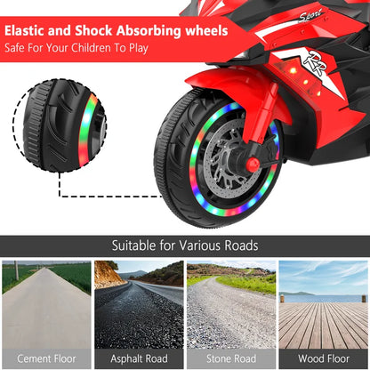 HNH 12V Ride on Motorcycle, Kids Motorcycle with Training Wheels, Electric Motorcycle with Music, Bluetooth, Lights