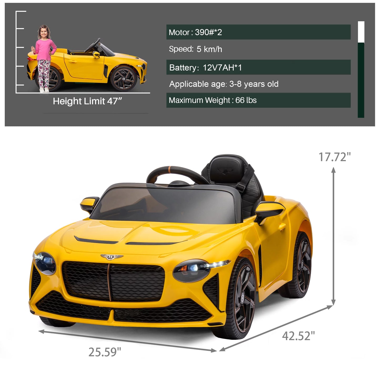 Licensed Bentley Mulsanne 12V Powered Ride on Cars Toys for 3-4 Year Boys Girls, Electric Vehicle with Remote Control