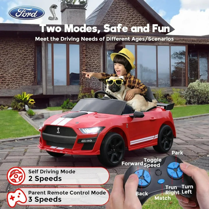 Ride on Toy Cars for Kids,12V Ford Mustang Shelby Powered Ride on Truck Car with Remote Control,Electric Vehicle Car for kids Girl Boy 3-6 w/Music,Bluetooth, LED Lights,3 Speeds,4 Wheelers,Blue