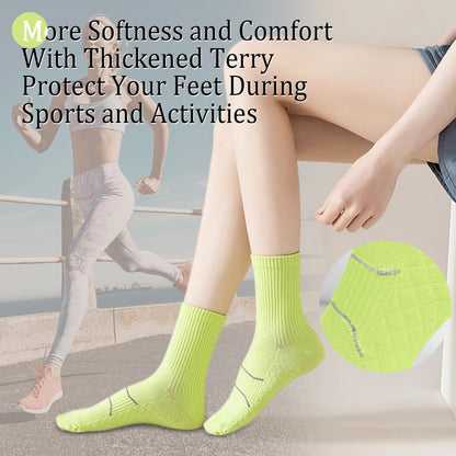 YOMYM Crew Socks for Women, Hiking Athletic Running Walking Cushioned Compression Cotton Socks 8 Pairs