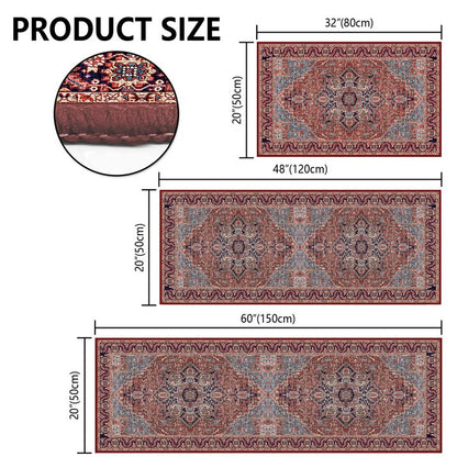 TECHVIDA Kitchen Rugs 3 Piece Set,Non Slip Machine Washable Kitchen Mats,Boho Vintage Abstract Kitchen Carpet for Farmhouse Living Room Hallway
