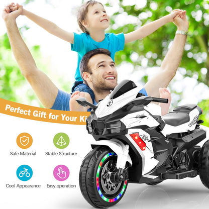 Cheelom Battery Powered Electric Vehicle for Kids, 12V Kids Motorcycle with 3 Wheels, LED Lights, White