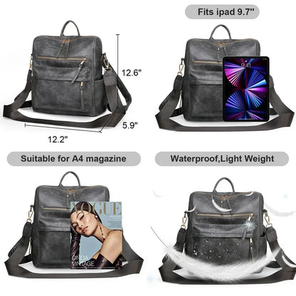 HONGLONG Fashion Backpack Purse for Women Convertible Travel Shoulder Bag PU Leather Handbags,Black