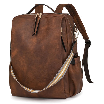 HONGLONG Women's Backpack Purse, PU Leather Laptop Backpack with 15.6 Inch Laptop Compartment, College Work Computer Bag