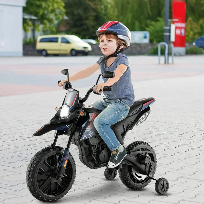 Techvida Kids Motorcycle,12V Licensed Battery Powered Electric Vehicle Dirt Bike w/Training Wheels,Headlight & Music,Spring Suspension,Ride on Motorcycle,Gift for Boys Girls,Blue